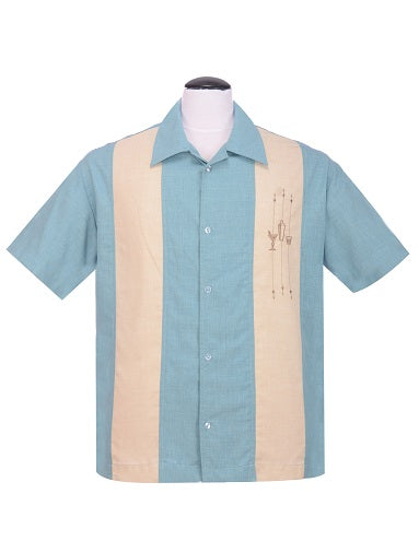 steady clothing The Shake Down Bowling Shirt in Sea Foam/Stone
