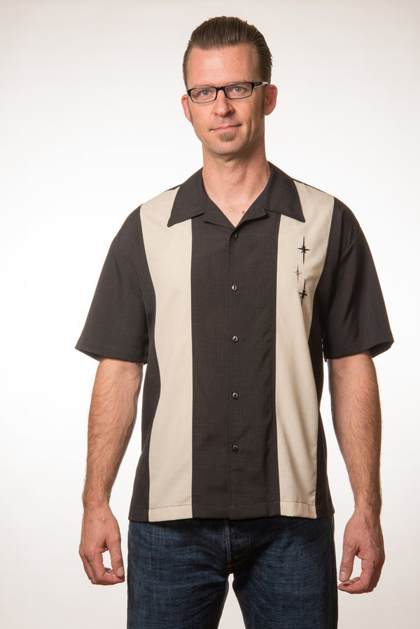Steady Clothing Three Star Panel Bowling Shirt In Black