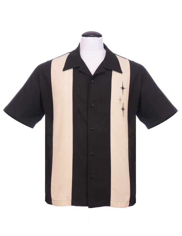 steady clothing Three Star Panel Bowling Shirt in Black