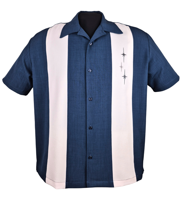steady clothing Three Star Panel Bowling Shirt in Denim