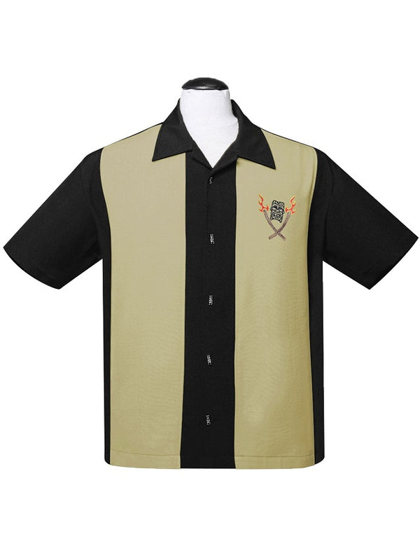 steady clothing Tropical Itch Bowling Shirt in Black/Moss