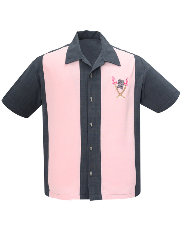 steady clothing Tropical Itch Bowling Shirt in Charcoal/Pink