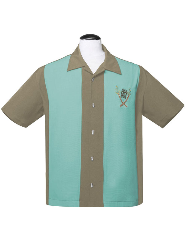 steady clothing Tropical Itch Bowling Shirt in Herb/Aqua