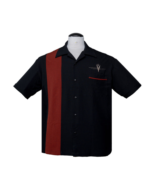 Steady Clothing V8 Classic Bowling Shirt In Black/Rust