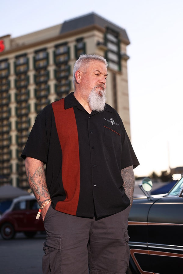 steady clothing V8 Classic Bowling Shirt in Black/Rust