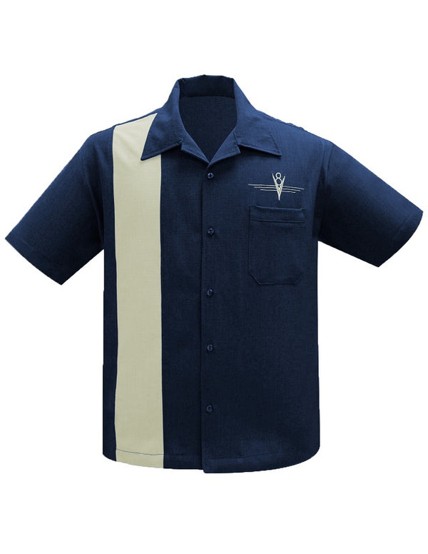 steady clothing V8 Classic Bowling Shirt in Navy/Sage