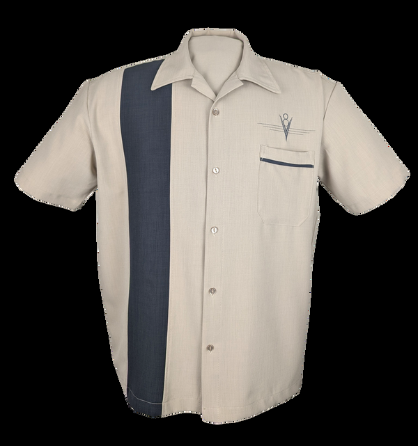 steady clothing V8 Classic Bowling Shirt in Stone/Charcoal