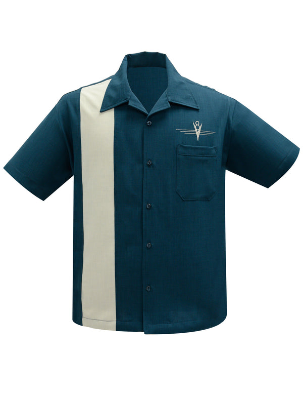 Steady Clothing V8 Classic Bowling Shirt In Teal/Stone