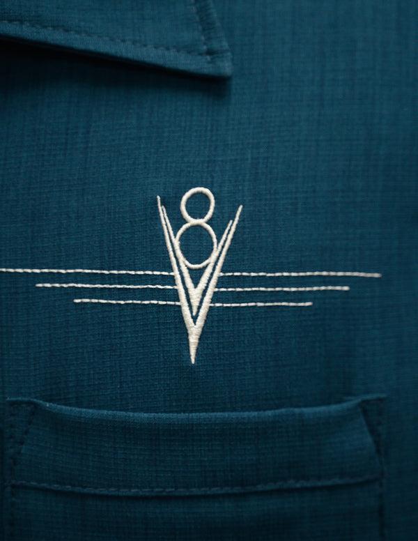 Steady Clothing V8 Classic Bowling Shirt In Teal/Stone