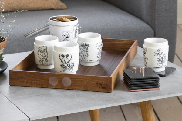 steel function SET: 4 THERMOCUPS + WALNUT TRAY + MARBLE COASTERS
