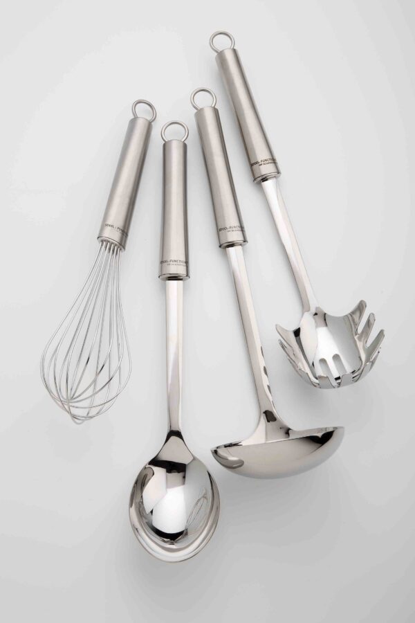 steel function SET:SOUP LADDLE WHISK SERVING & SPAGHETTI SPOON