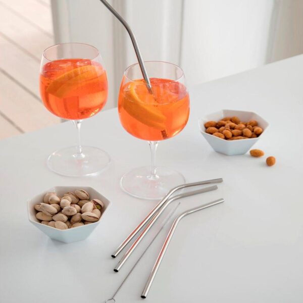 steel function 4 BENDED S/S STRAWS + 1 BRUSH