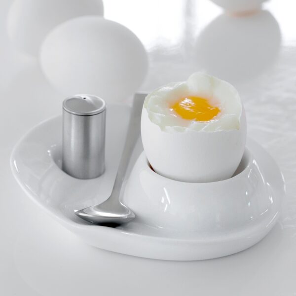 steel function PORCELAIN EGG CUP W/SALT & SPN