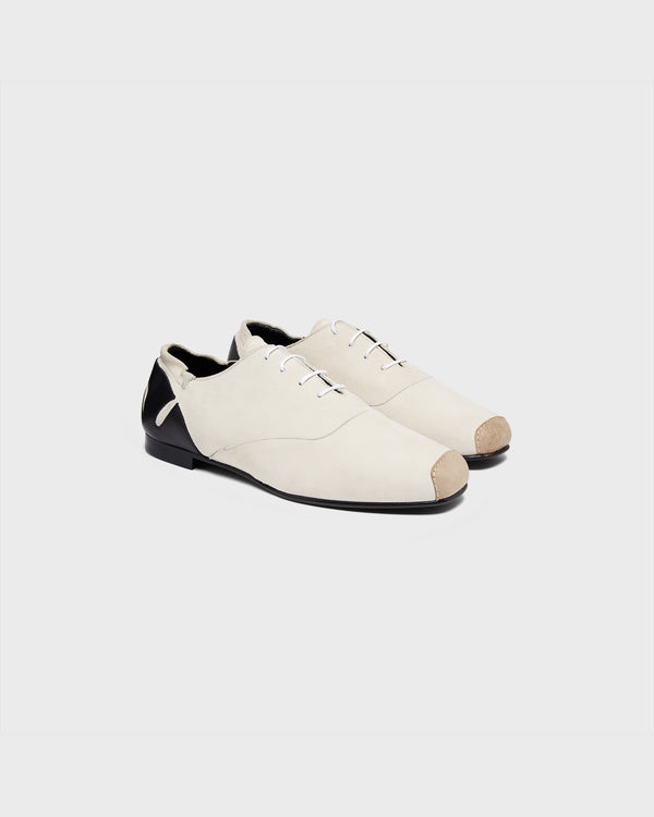 Stefan Cooke Slashed Dancer Shoe In Off White Suede