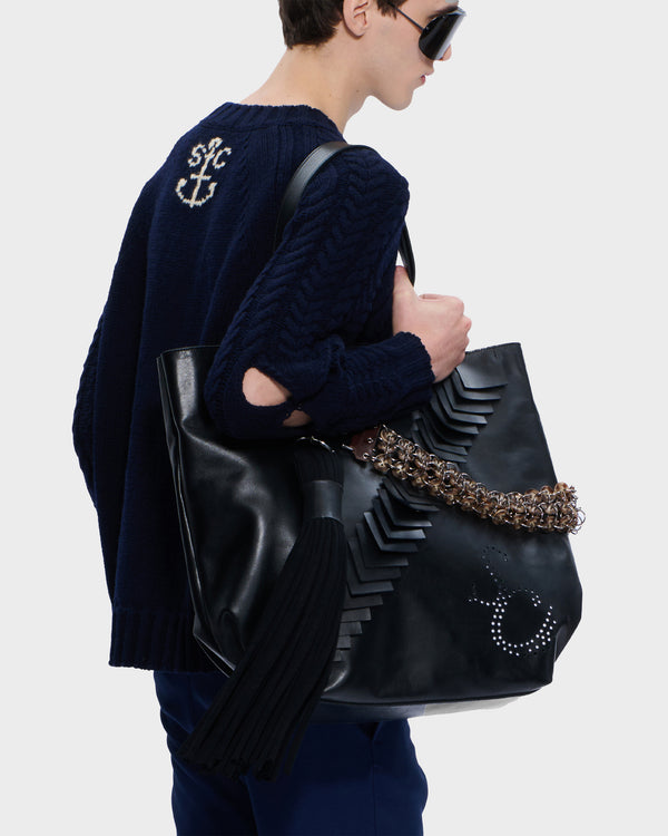 Stefan Cooke Leather Patch Tote Bag In Black