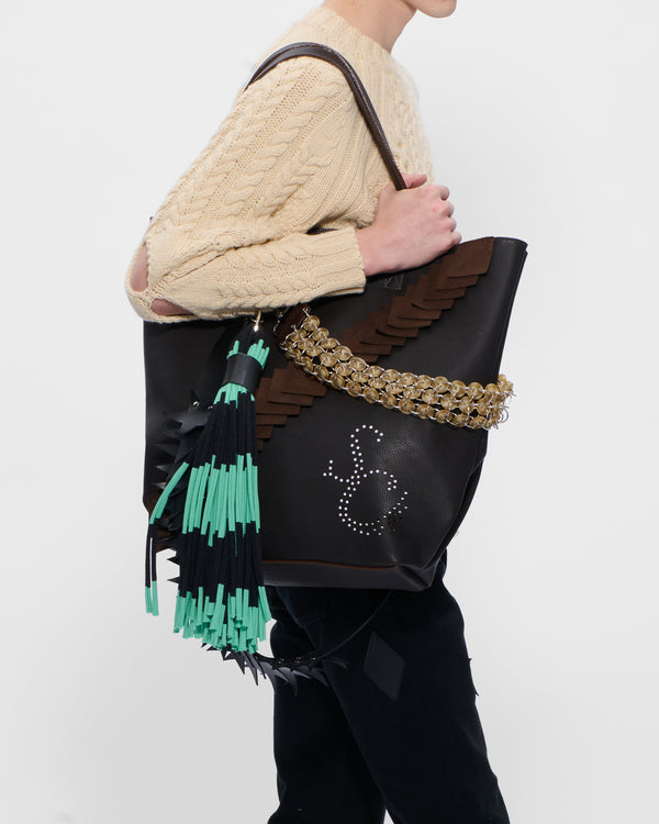 Stefan Cooke Leather Patch Tote Bag In Brown