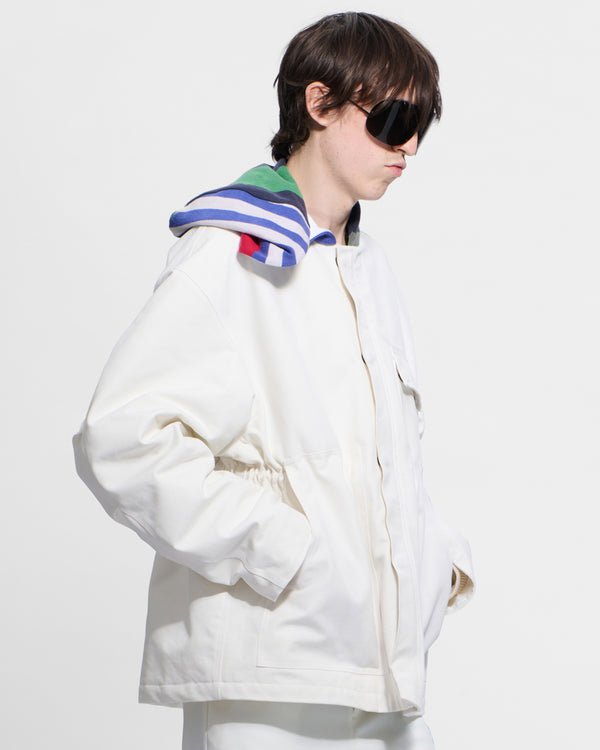 Stefan Cooke Rugby Hood Work Jacket In Cream