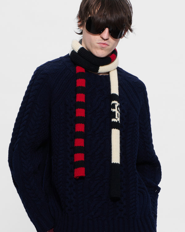 Stefan Cooke Stripe Knit Scarf In Black And Red