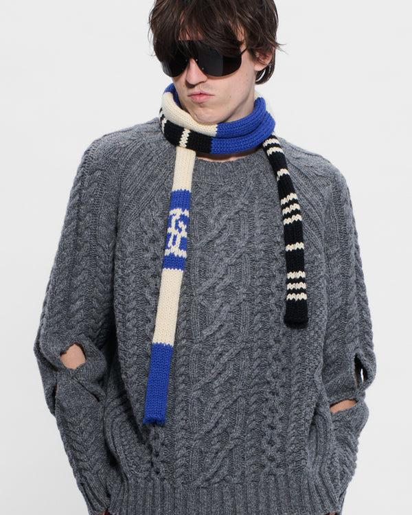 Stefan Cooke Stripe Knit Scarf In Blue & Cream