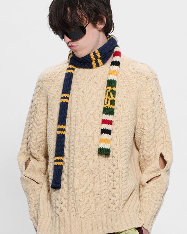 Stefan Cooke Stripe Knit Scarf In Navy & Yellow