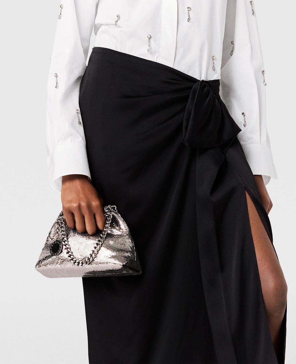 Stella Falabella Cracked Metallic Drawstring Crossbody Bag