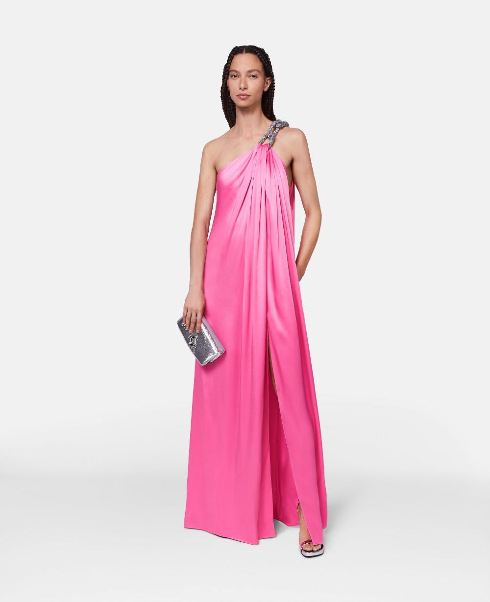 Stella Falabella Crystal Chain Double Satin One-Shoulder Gown