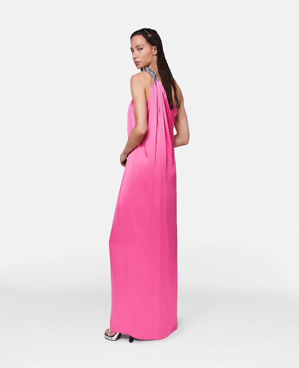 Stella Falabella Crystal Chain Double Satin One-Shoulder Gown
