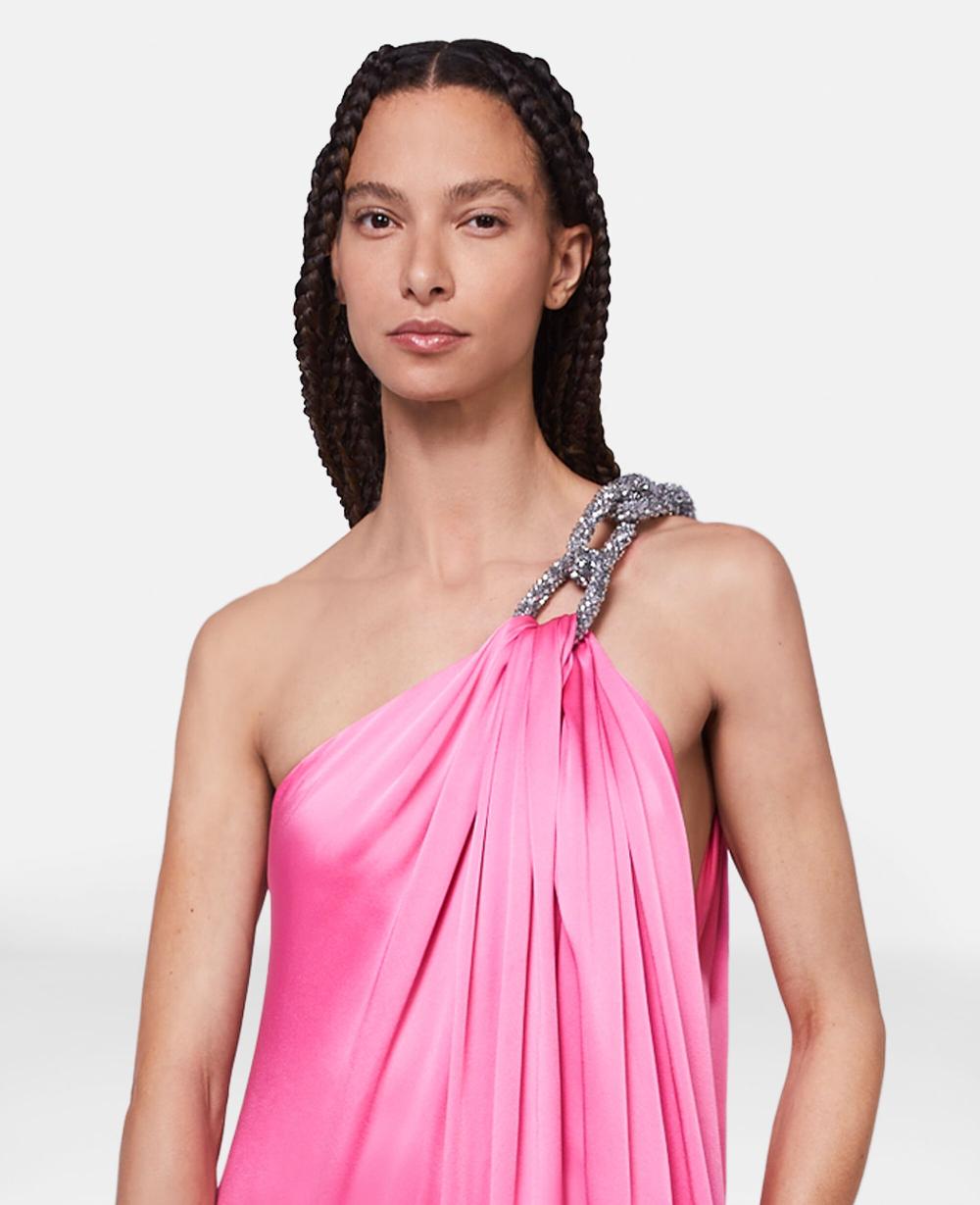 Stella Falabella Crystal Chain Double Satin One-Shoulder Gown