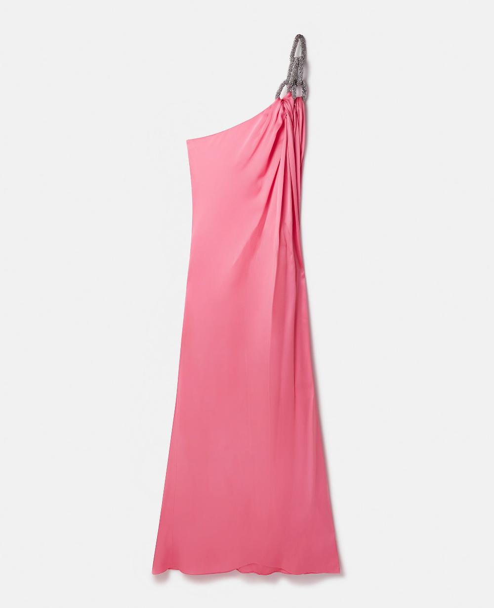stella Falabella Crystal Chain Double Satin One-Shoulder Gown
