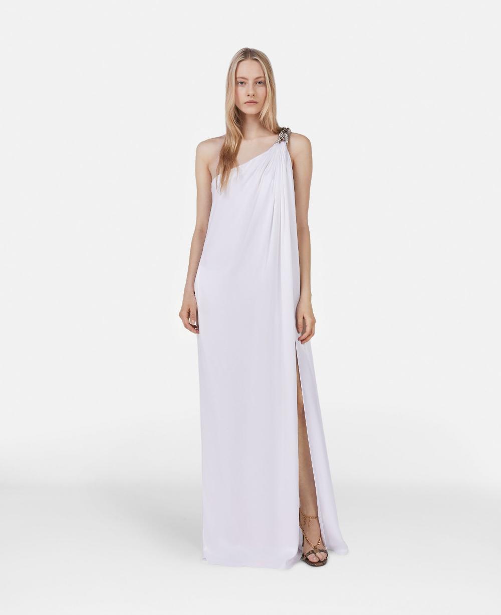 Stella Falabella Crystal Chain Double Satin One-Shoulder Gown