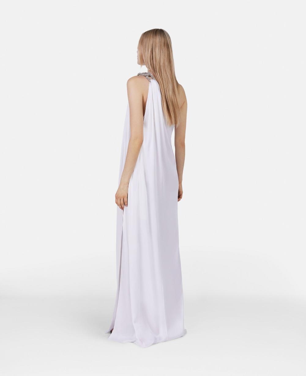 Stella Falabella Crystal Chain Double Satin One-Shoulder Gown