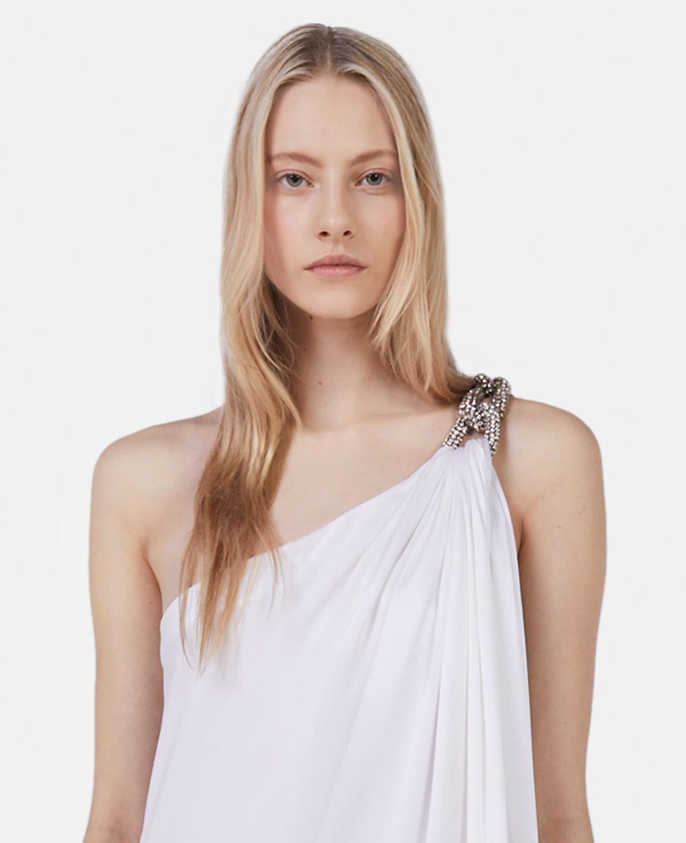 Stella Falabella Crystal Chain Double Satin One-Shoulder Gown