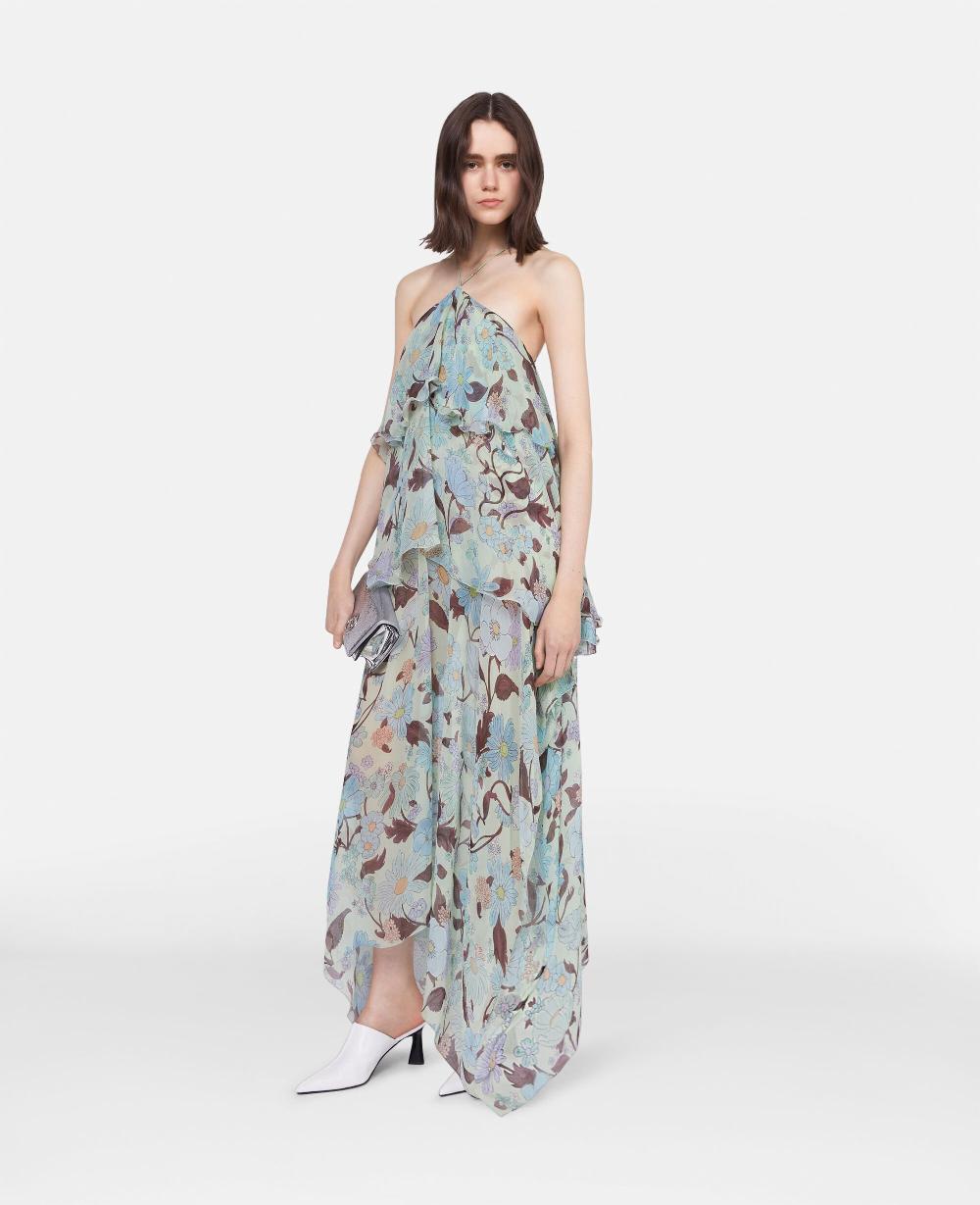 Stella Lady Garden Print Silk Chiffon Halterneck Dress