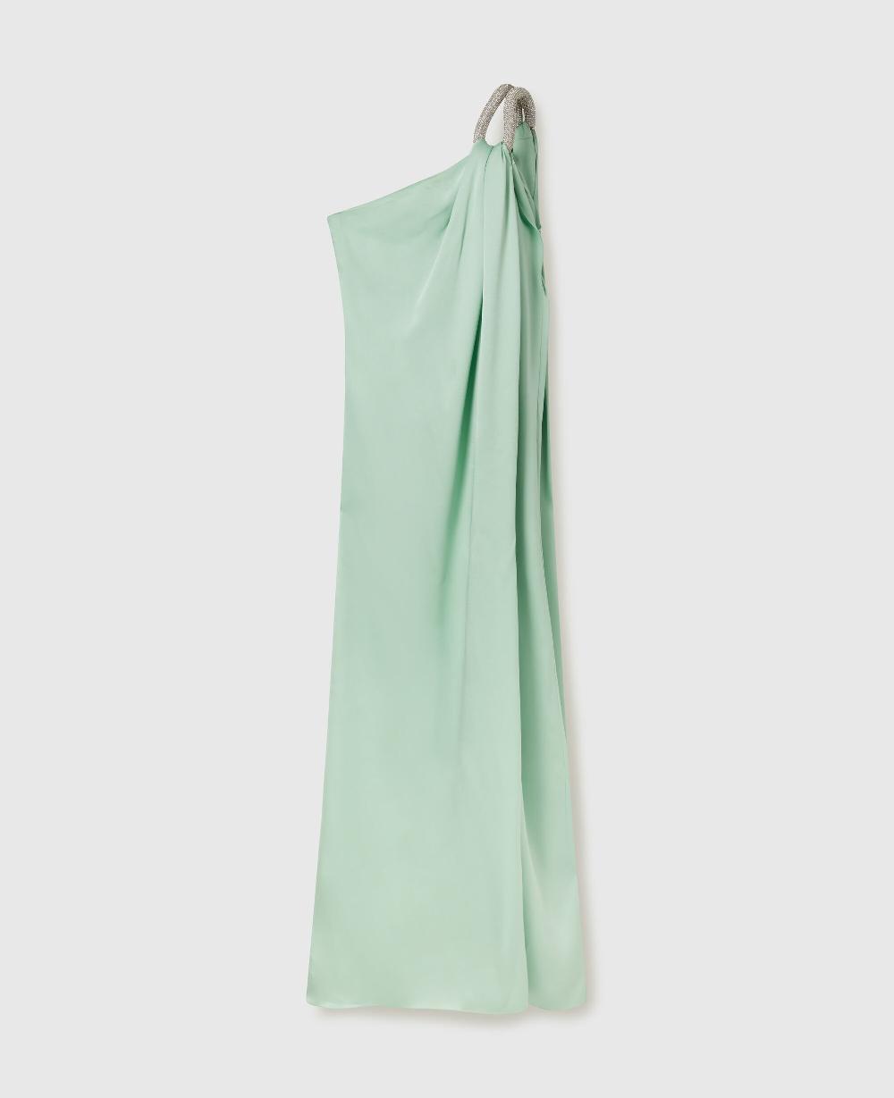stella Lead-Free Crystal Chain Link Asymmetric Draped Maxi Dress