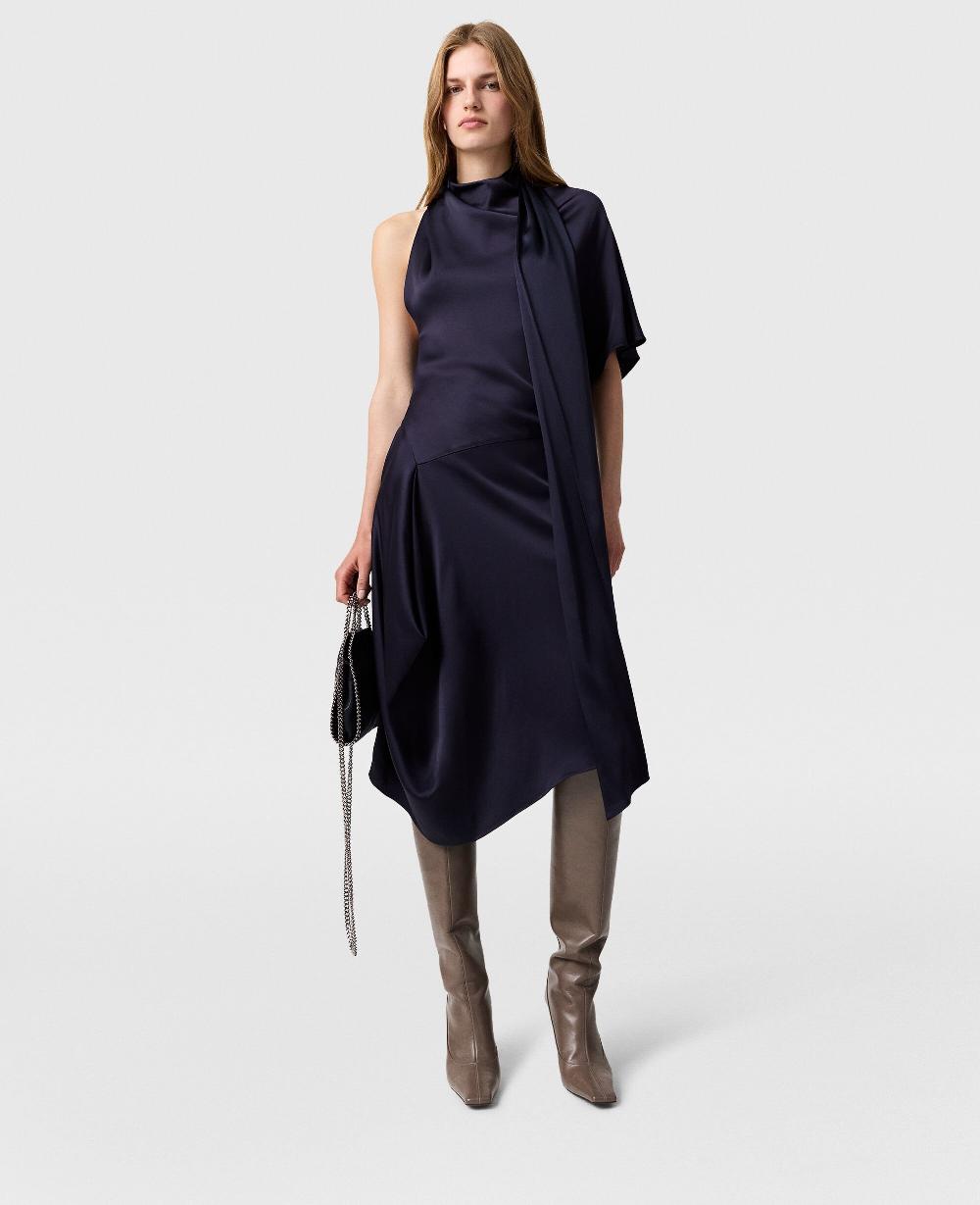 Stella Asymmetric Tie-Neck Midi Dress