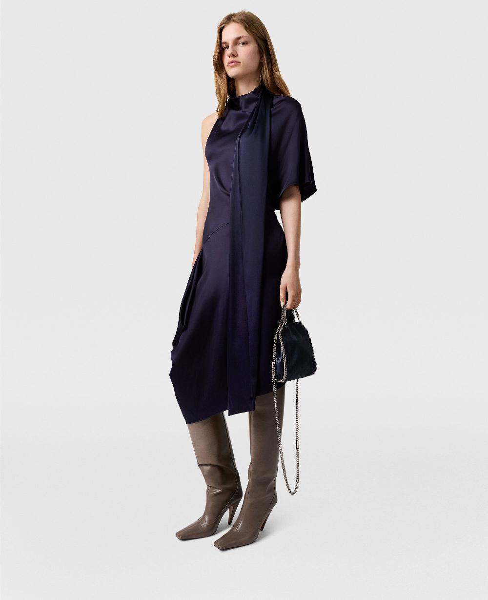 Stella Asymmetric Tie-Neck Midi Dress