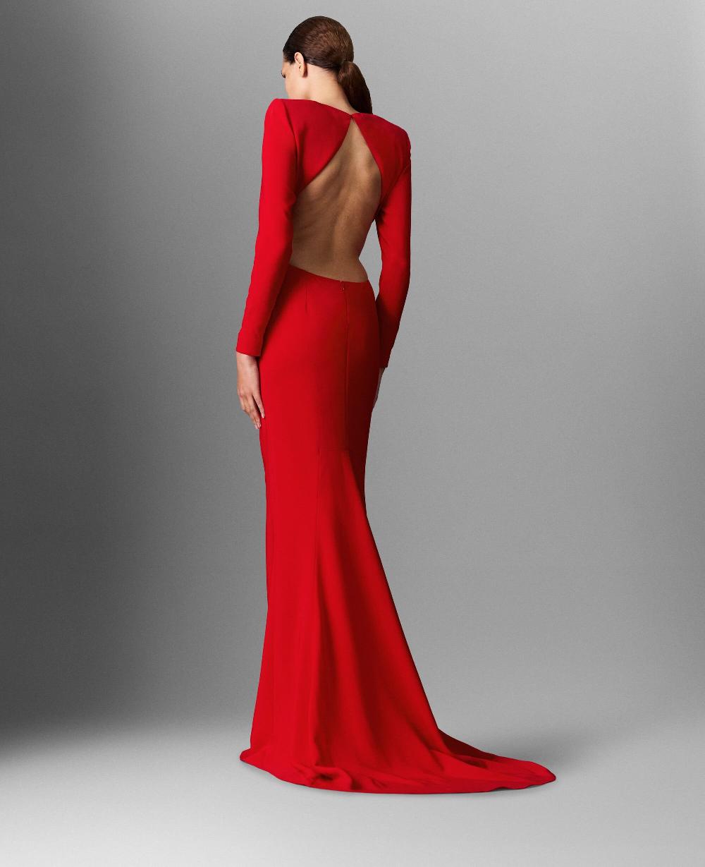Stella Backless Long-Sleeve Floor-Length Dress