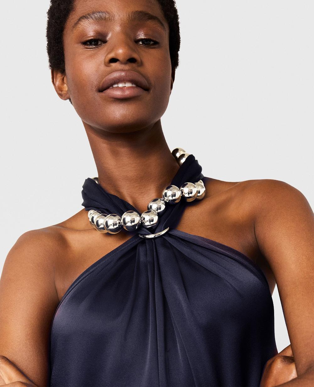 Stella Ball-Chain Halterneck Satin Jumpsuit