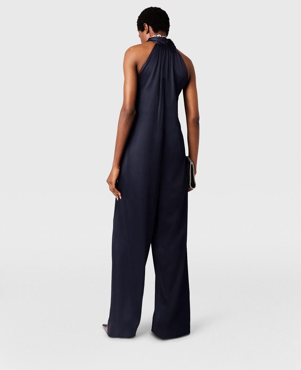 Stella Ball-Chain Halterneck Satin Jumpsuit
