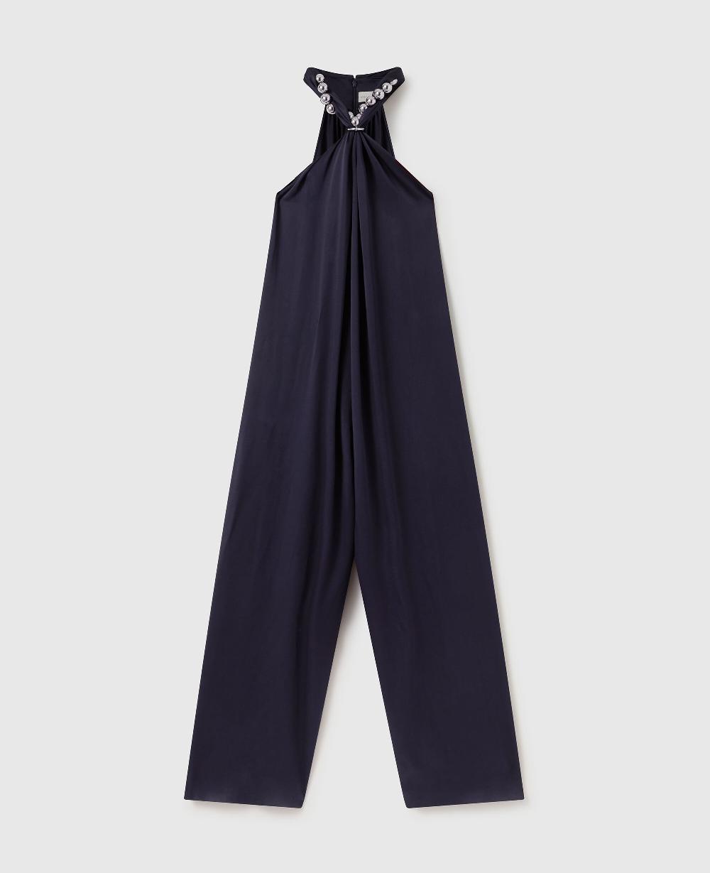 stella Ball-Chain Halterneck Satin Jumpsuit