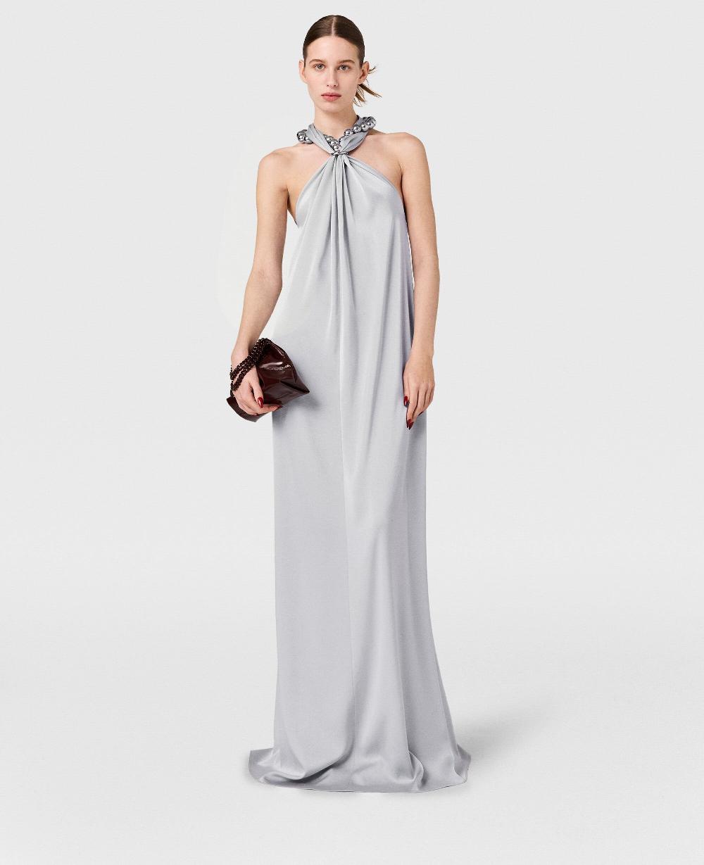 Stella Ball-Chain Halterneck Satin Maxi Dress