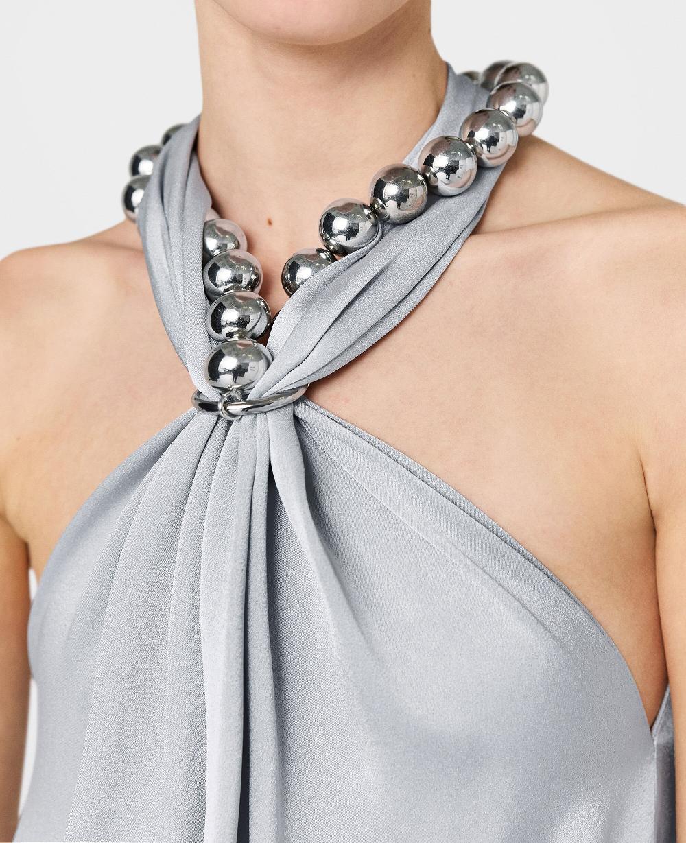 Stella Ball-Chain Halterneck Satin Maxi Dress