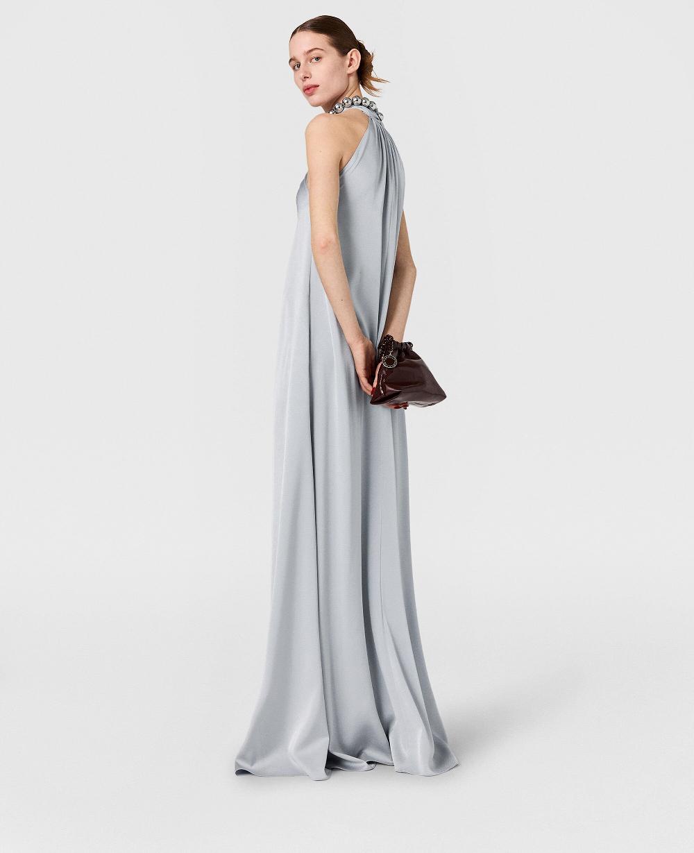 Stella Ball-Chain Halterneck Satin Maxi Dress