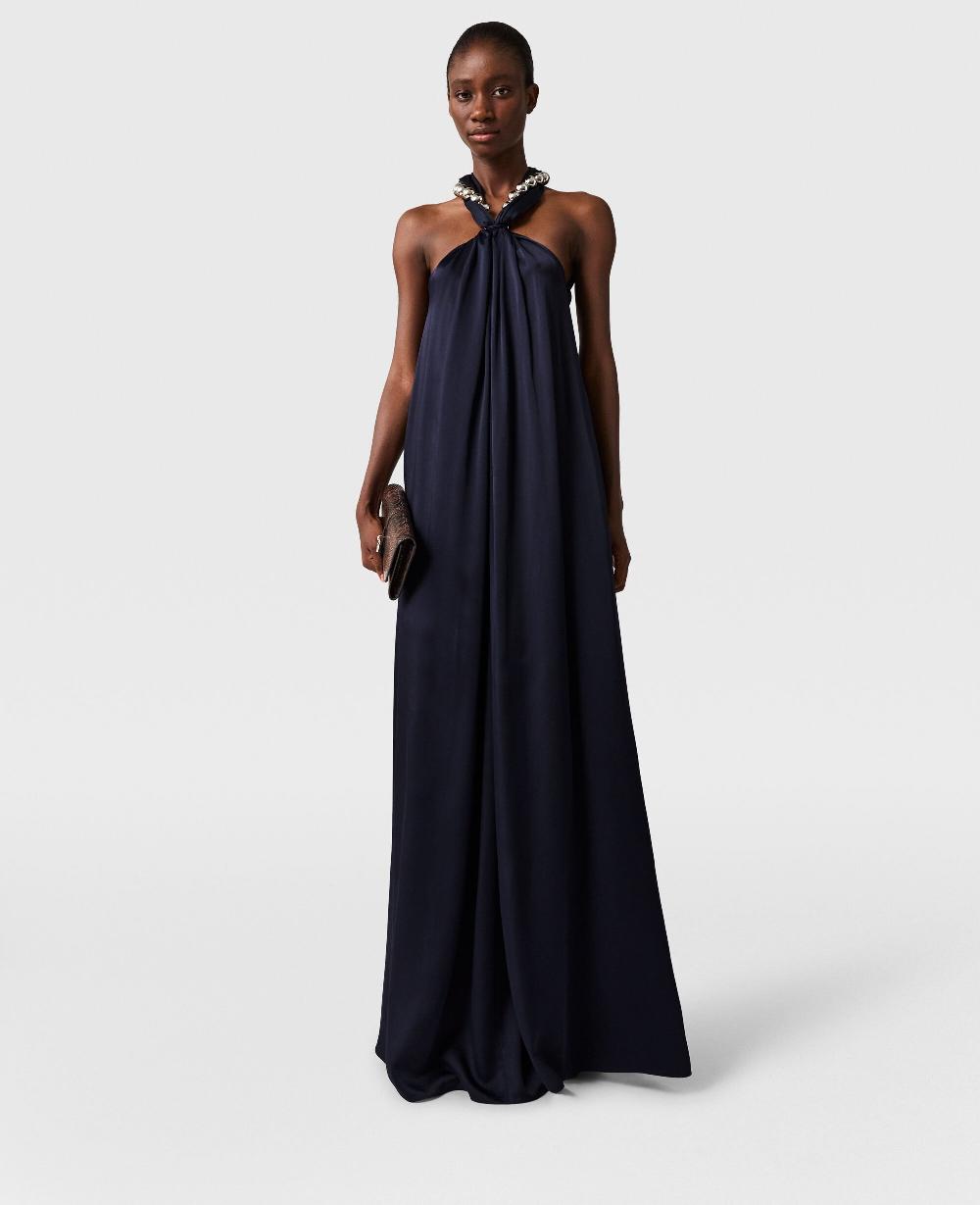 Stella Ball-Chain Halterneck Satin Maxi Dress