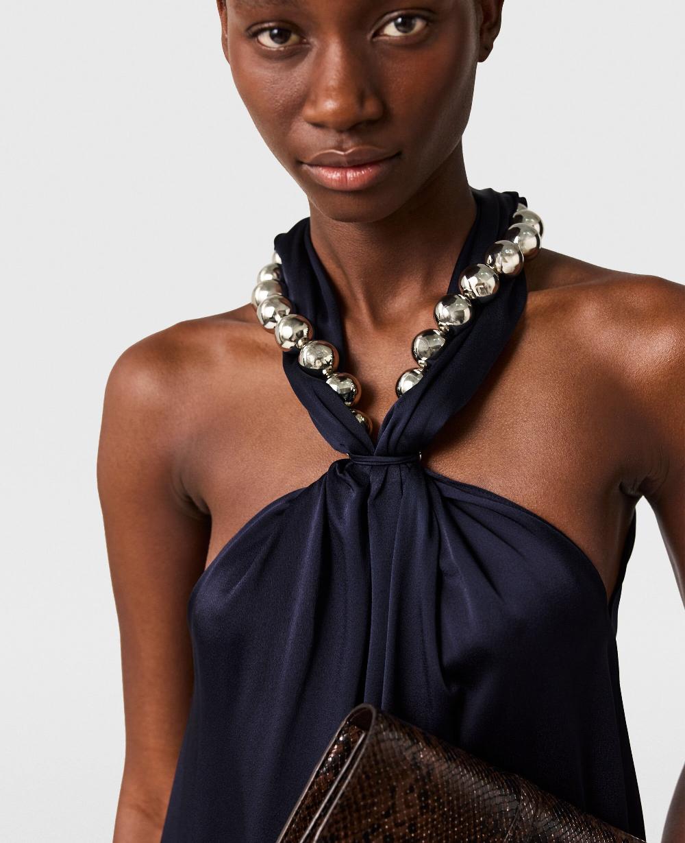 Stella Ball-Chain Halterneck Satin Maxi Dress