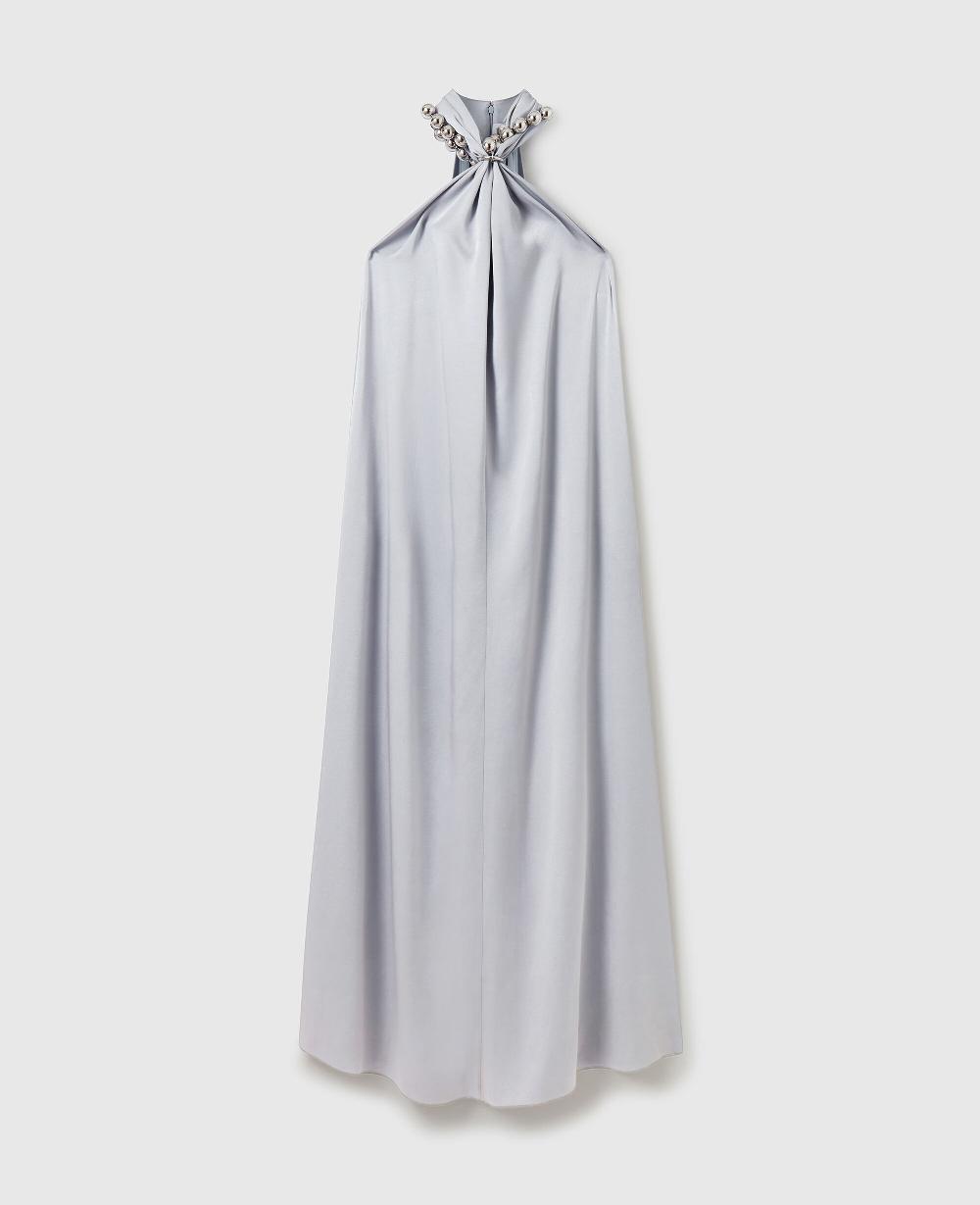 stella Ball-Chain Halterneck Satin Maxi Dress