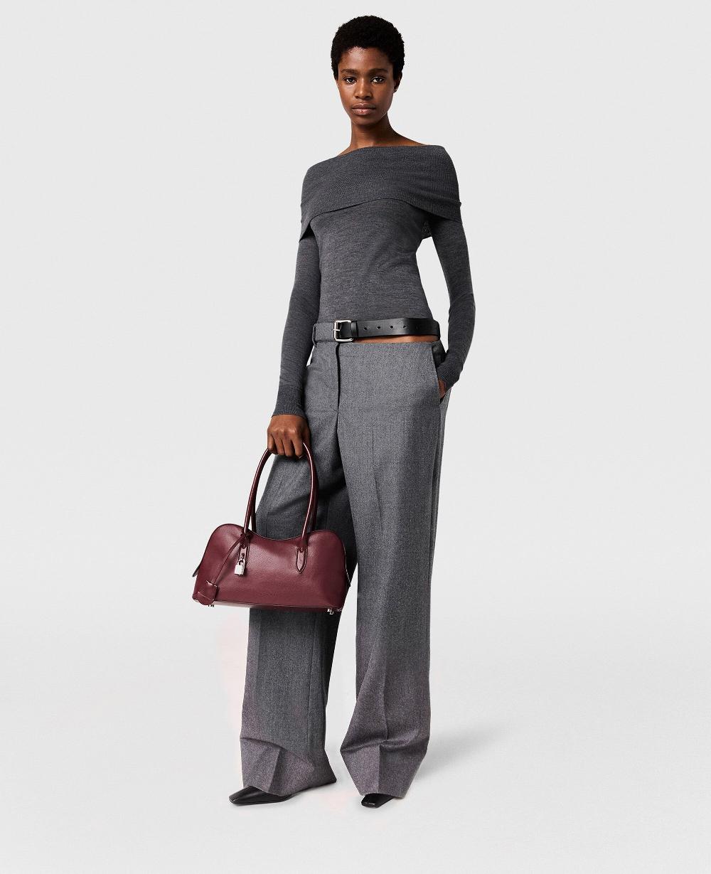 Stella Belted Flannel Straight-Leg Pants