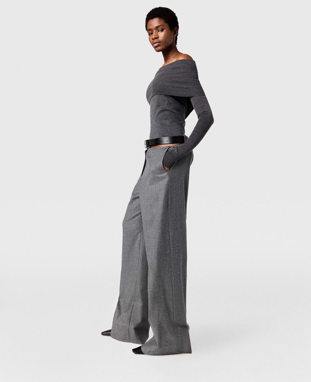 Stella Belted Flannel Straight-Leg Pants