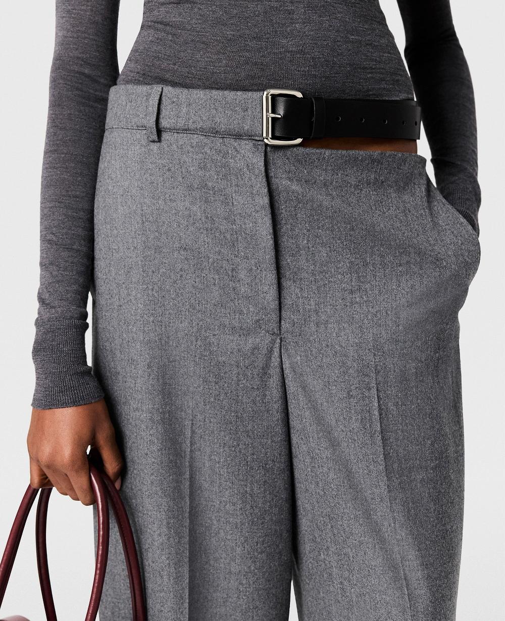 Stella Belted Flannel Straight-Leg Pants