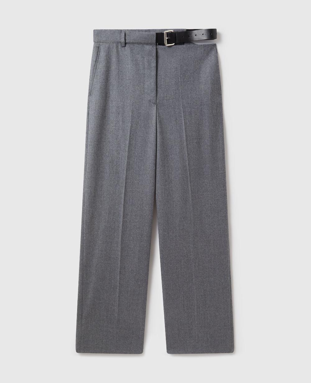 stella Belted Flannel Straight-Leg Pants